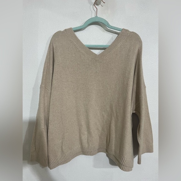 Madewell, vneck  2X knit top Heather fawn cotton viscose blend NWT woman plus Sz - Picture 2 of 4